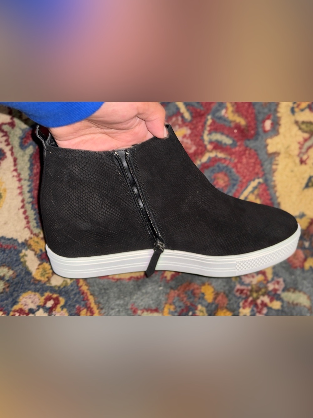 Caslon Black Snake Embossed Wedge Sneakers Side Zip Size 10 Water Resistant